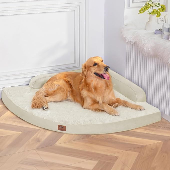 Large Dog Bed - XL Orthopedic Egg-Crate Memory Foam Dog Beds with Removable Washable Cover, Waterproof Pet Beds with Non-Slip Bottom, Beige
