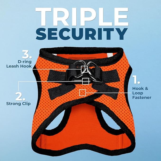 Best Pet Supplies Voyager Step-in Air All Weather Mesh Harness and Reflective Dog 5 ft Leash Combo with Neoprene Handle, for Small, Medium and Large Breed Puppies - Orange/Black Trim, XX-Small