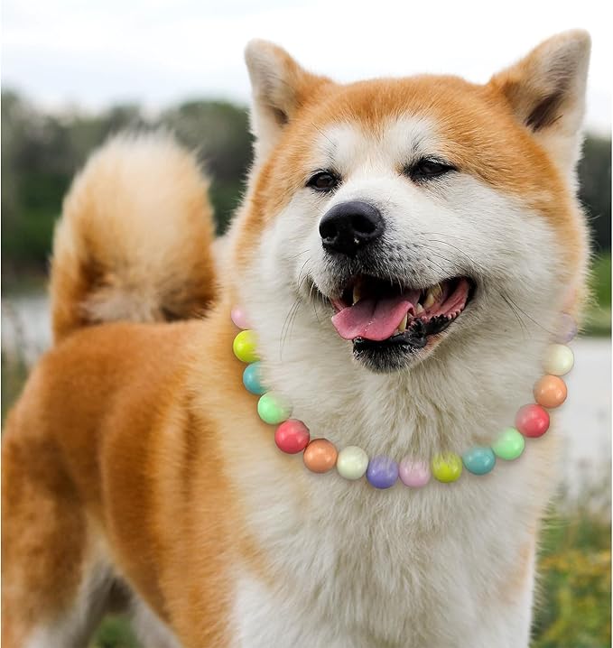 Hosiwei Dog and Cat Rainbow Beads Collar Necklace, Faux Pearls Necklace Pet Jewelry Colorful Candy Colors (Colorful, L(9.9-16.5lb))