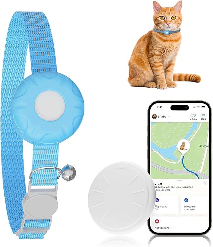 Cat GPS Tracker, Smart GPS Tracker Compatible with Apple Find My App (Only iOS), No Monthly Fee, Waterproof