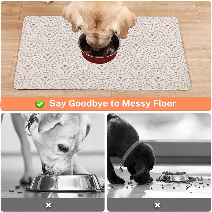 Absorbent Pet Dog Bowl Mat for Food and Water, Pet Cat Food Feeding Mat with Non Slip Rubber Backing, Dog Food Mats for Floors Waterproof, 12"x20"