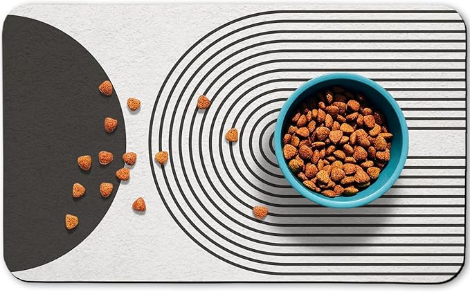 Dog Food Mats for Floors Waterproof, Cat Water Bowl Mats Pet Feeding Absorbent Mat Placemats for Food and Water Black Bohemia 17 * 30 inch