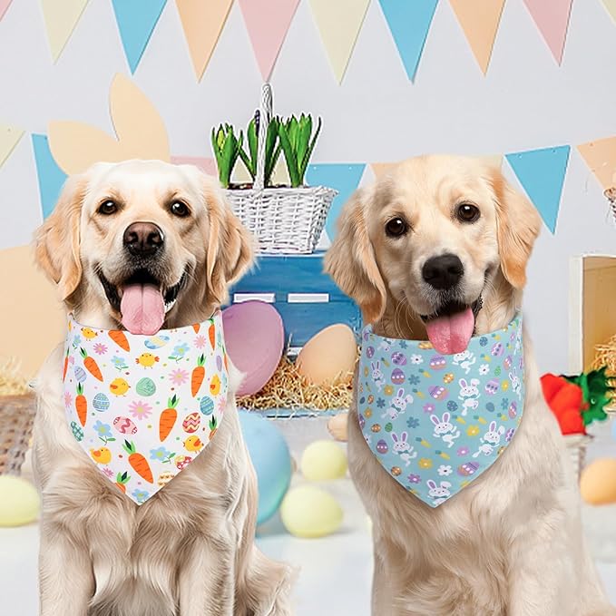 Easter Dog Bandana Small 2PCS, Colorful Scarf for Boy and Girl, Durable Triangle Reversible Bibs Handkerchief for Puppy Pet