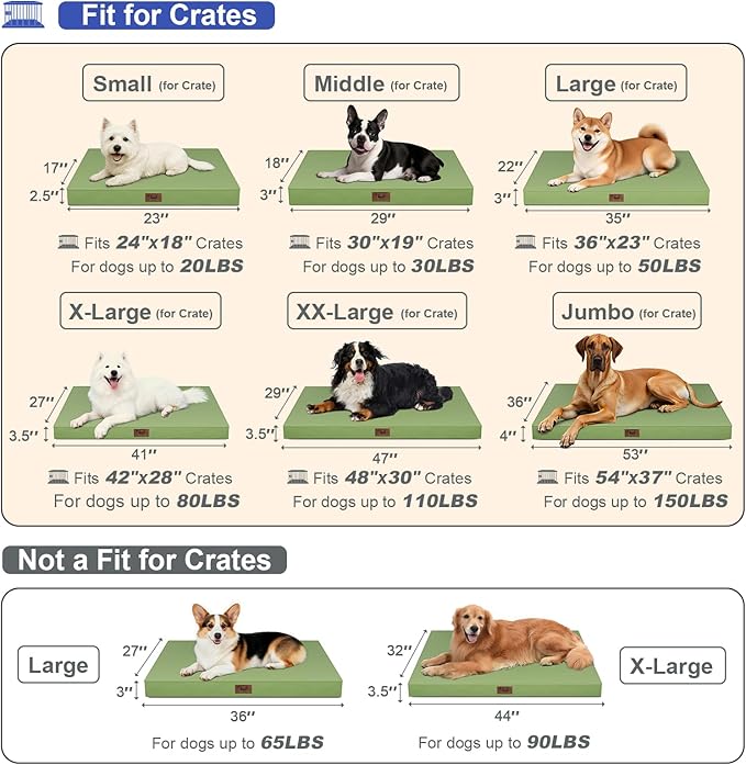 Outdoor Orthopedic Dog Bed for Extra Large Dogs, XL Waterproof Flat Pet Bed 44x32 Inch, Egg Crate Foam with Removable Washable Oxford Cooling Cover, Light Green