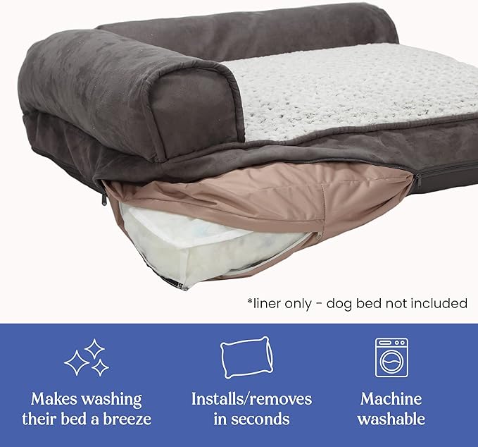 Dog Bed Cover – Waterproof Cover for Dog Bed – Heavy Duty, Machine Washable Zippered Liner – Durable, USA-Made Fabric for Pets – Ideal Pet Bedding Protector for Accidents and Messes - Round (Tan)