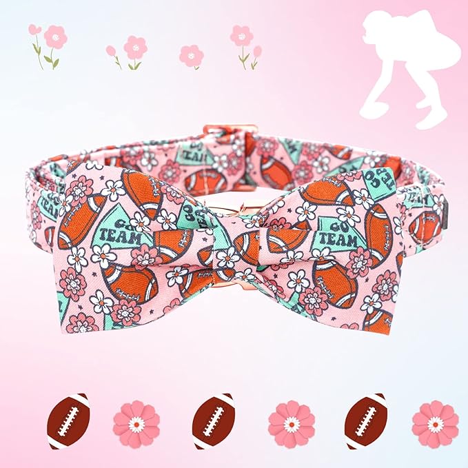 Dog Collar - Rugby with Flower Pet Collar Bows for Dogs Bowtie Pet Collar Adjustable Dog Collar Girl Boy Puppy Collar for X-Large Dogs