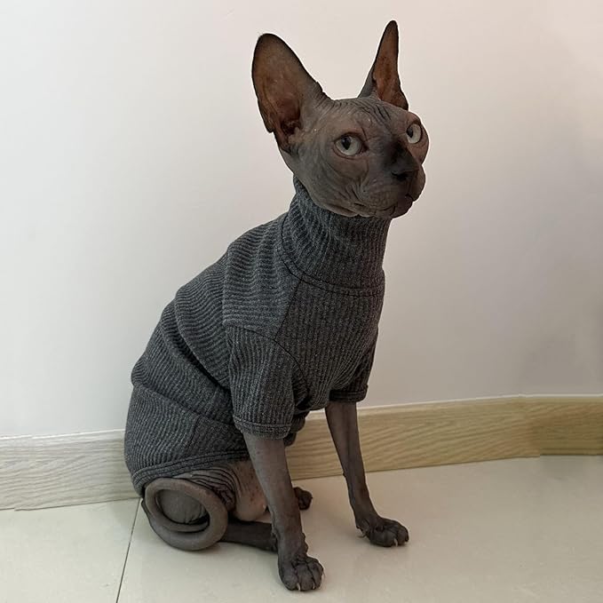 Kitipcoo Sweater for Sphynx Cat, X-Large, Deep Grey (Cotton, Turtleneck, Pull On, 1 Pack)