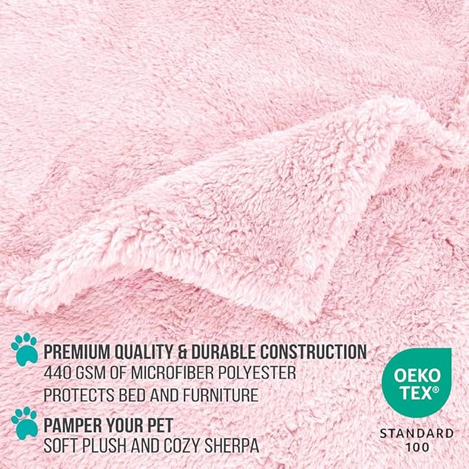 PetAmi Fluffy Waterproof Dog Blanket for Small Medium Dogs, Soft Warm Pet Sherpa Throw Pee Proof Couch Cover, Reversible Cat Puppy Bed Blanket Sofa Protector, Plush Washable Pad (Pink Blush, 29x40)