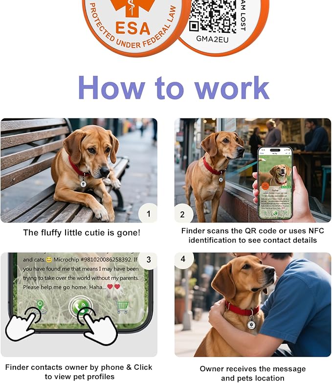 ESA Dog Tag, QR Code Dog Tag, Modifiable Free Pet Online Profile, Scannable QR Code, Scan QR Send Instant Location Alert Email, Silicone Lightweight ID Tag for Dog and Cat (Orange, Small)