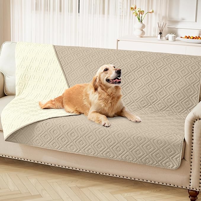 hyha Waterproof Dog Blanket, Soft Pet Bed Blankets, Waterproof Sofa Couch Cover for Dogs Washable, Reversible Pet Couch Covers for Sofa Furniture (68x82 Inch, Taupe/Beige)