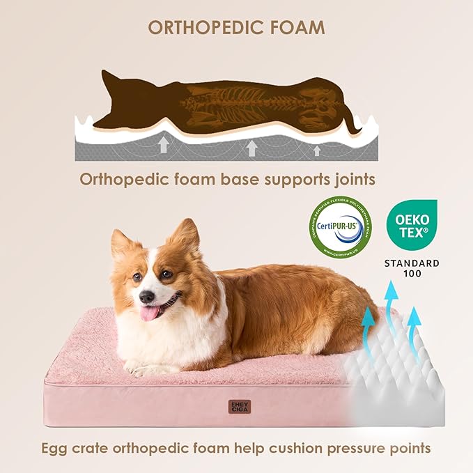 EHEYCIGA Orthopedic XXL Dog Beds for Jumbo Dogs with Removable Washable Cover, Pink, 50x36
