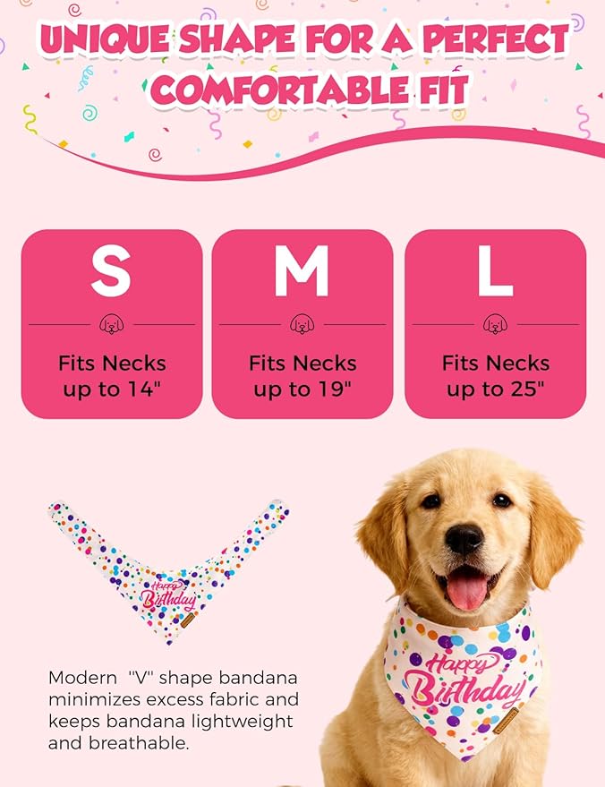 Luxury Double-Layer Dog Birthday Bandana – Handmade, Silk-Soft Polyester for All Dog Sizes | Birthday & Party Outfit | Gift-Ready Pet Accessory(Happy Birthday, Large)