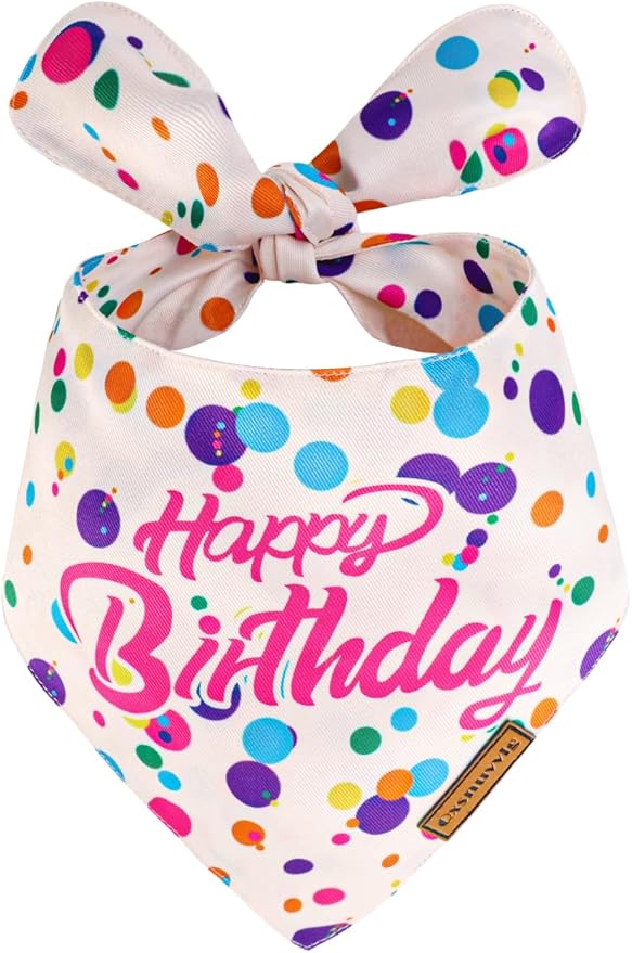 Luxury Double-Layer Dog Birthday Bandana – Handmade, Silk-Soft Polyester for All Dog Sizes | Birthday & Party Outfit | Gift-Ready Pet Accessory(Happy Birthday, Large)