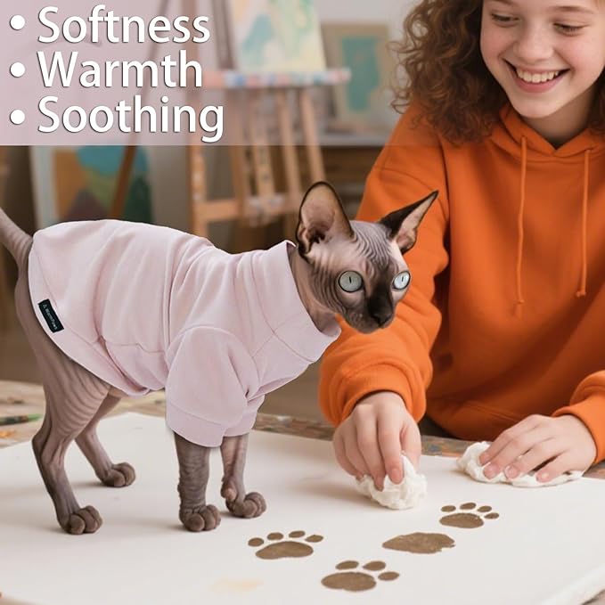 Fleece Sphynx Cat Clothes Soft Hairless Cat Clothes Pullover Cat Sweater for Chihuahua All Season Light and Warm Kitten Cloth for Cats Only Puppy Clothes Small Dog Sweater (Pink, L)