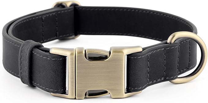 Plutus Pet Genuine Leather Dog Collar – Adjustable Pet Collar with Quick Release Metal Buckle, Soft Real Leather for Small Medium Large Dogs, Heavy Duty & Skin-Friendly (Black, XS)