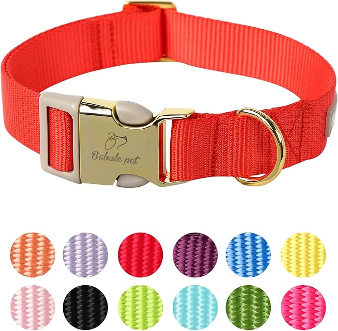 Nylon Dog Collar - Adjustable Red Soft Webbing Dog Collars for Small Medium Large Dogs Boy Girl Puppy Collar with Safety Metal Buckle M