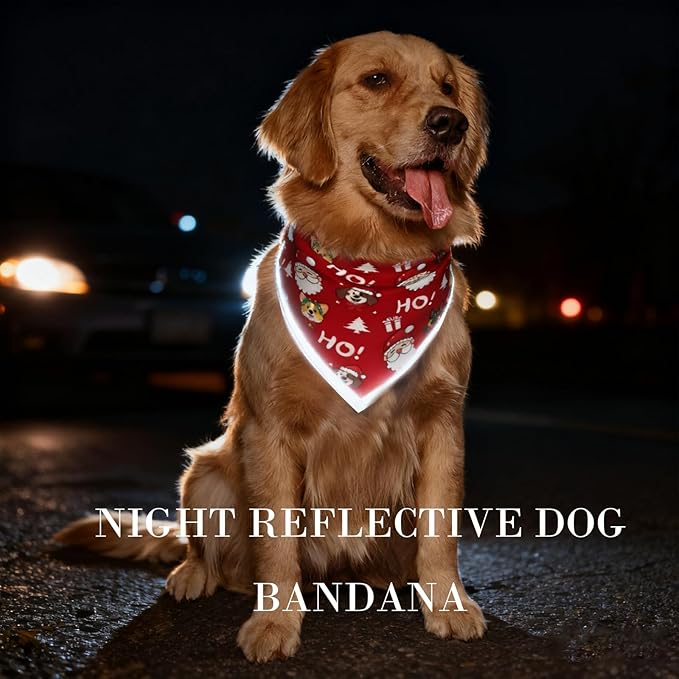 Christmas Dog Bandanas Santa Claus Dogs Scarf for Boy and Girl,Reflective Dog Bandana for Night Safety,Adjustable Cat Dogs Triangle Pet Scarves for Large Dogs,Red,L