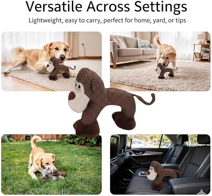 Linen Safari Companions, Squeaky Dog Chew Animals, with Durable Linen Material, Durable and Resistant to Chewing, for Relieve Dog's Boredom (Dog+Elephant+Sheep)