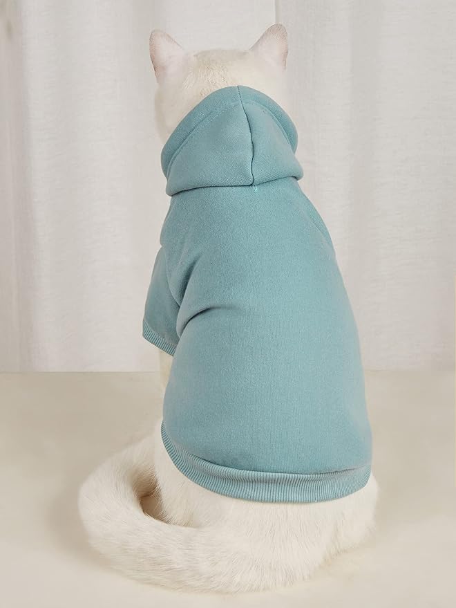 QWINEE Basic Dog Hoodie Sweatshirt Puppy Sweater Warm Cat Costumes Pet Clothes for Chihuahua Puppy Kitten Small Medium Dogs Grey and Cadet Blue Medium