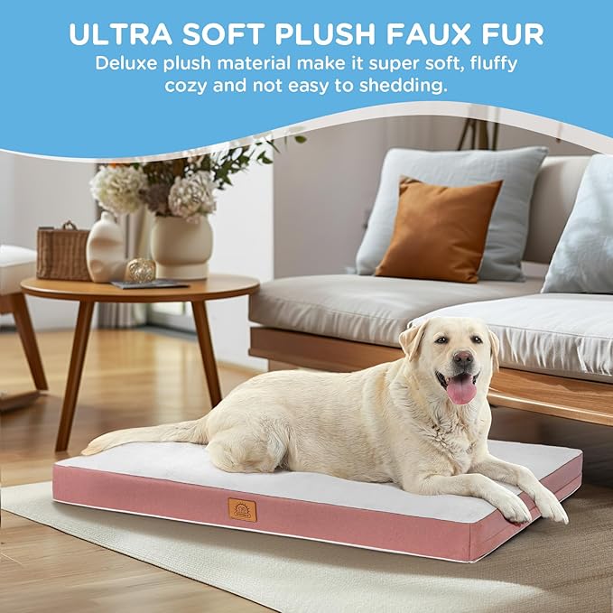 Sunheir Orthopedic Dog Beds for Small Dogs, Waterproof Puppy Bed with Removable Washable Cover, Non-Slip Bottom and Egg-Crate Foam, (Pink, 24.0" L x 16.0" W x 3.0" Th)