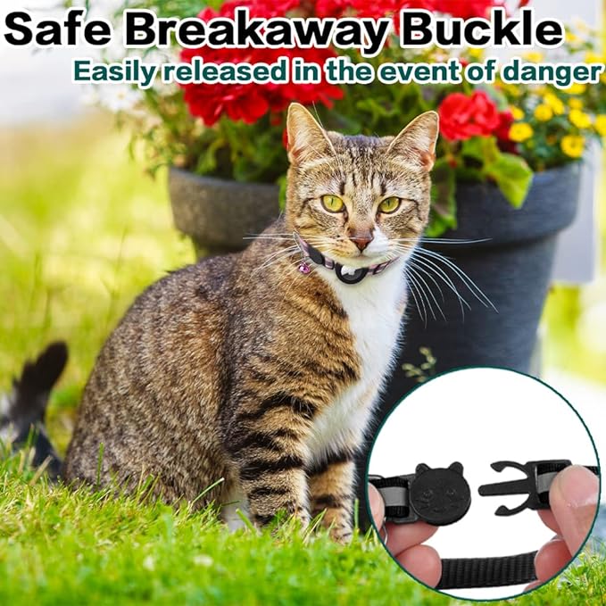 Airtag Cat Collar Breakaway, Reflective Kitten Collar with Apple Air Tag Holder and Bell for Girl Boy Cats, 0.4 Inches in Width and Lightweight(Orange)