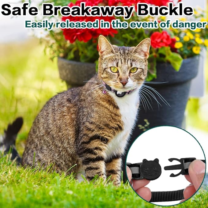Airtag Cat Collar Breakaway, Reflective Kitten Collar with Apple Air Tag Holder and Bell for Girl Boy Cats, 0.4 Inches in Width and Lightweight(Yellow)