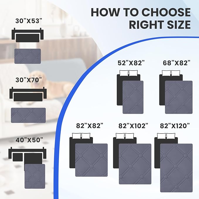 Waterproof Dog Bed Cover, Non-Slip Dog Blanket for Couch, Couch Covers for Dogs Washable, Pet Blanket for Furniture, Pet Bed Mat for Sofa, Car, Pet Supplies (82x82 Inch, Grey Blue)