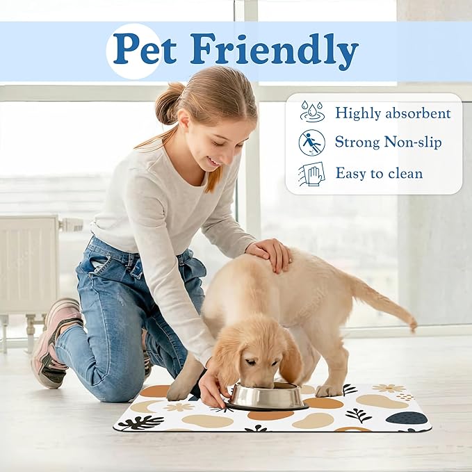 Boho Style Dog Food Mat–Christmas Stocking Absorbent Quick Dry Feeding Placemat for Food and Water Bowls, Non Slip Rubber Backing, Waterproof Pet Supplies for Mess-Free Eating 16"x24"