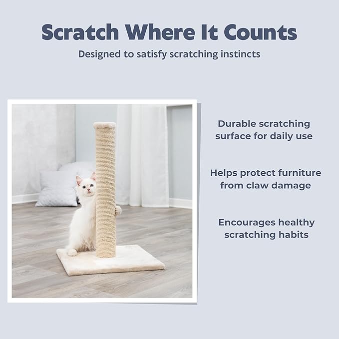 Trixie Parla Cat Scratching Post 24.4 Inch - Cat Scratcher with Soft Fabric Covering Base and Durable Sisal Rope - in Beige