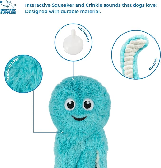 Best Pet Supplies Interactive Squeaky Dog Chew Toy, Ideal Dog Toys for Chewers, Small, Medium & Large Dogs, and Fetch Lovers - Octomutant (Turquoise), Large