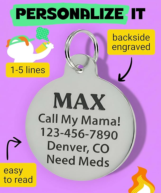 Bad Tags Personalized Dog and Cat ID Tags in 25+ Designs and 2 Sizes - 5 Lines of Custom Engraved Text - Funny Cute Personalized Pet Tags (Land Shark, Small (1 inch))