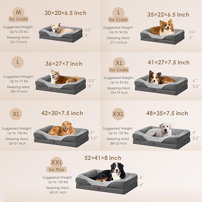 EHEYCIGA Orthopedic XXL Dog Bed for Large Sized Dog, 52x41x8 Inch Extra Large Memory Foam Dog Couch Bed with Sides, Waterproof Liner & Washable Removable Cover, Bolster Pet Sofa, Grey