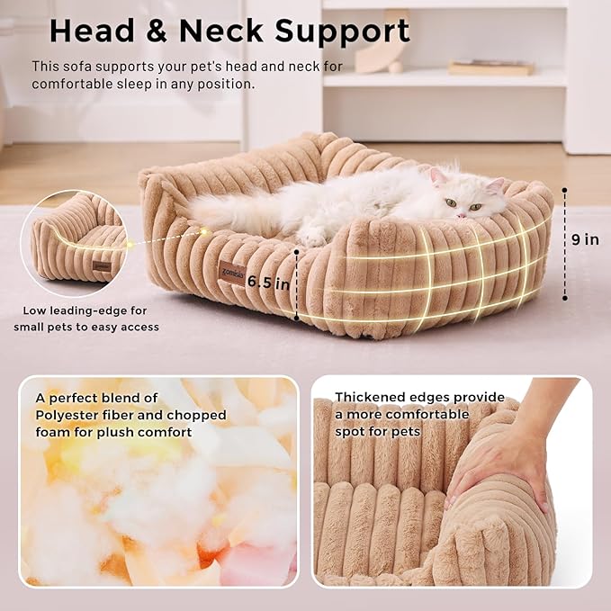 Large Cat Beds - Orthopedic Dog Bed for Medium Dogs, Rectangle Pet Bed with Fluffy Removable Washable Cover, 25x21x9inches, Beige