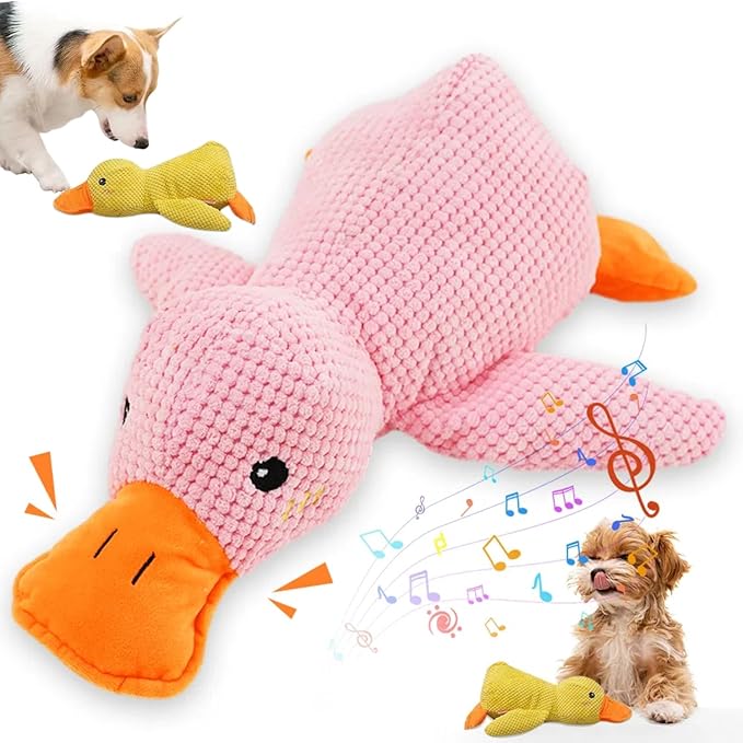 2025 Upgraded Dog Toys, New Durable Calming Duck Toys, Dog Toys for Aggressive Chewers with Soft Squeaker, Fun for Indoor Puppies and Senior Pups (Pink, L-11.4 * 13.5in)
