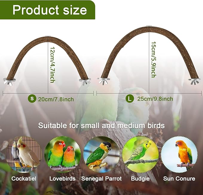 Rypet 2PCS Natural Wood Bird Perches for Cage,Wooden Parakeet cage Accessories,Parakeets Stand Perch,U Shape Parrot Perch Bird Stand Toys for Parakeet, Conure, Cockatiel, Budgie, Lovebirds L