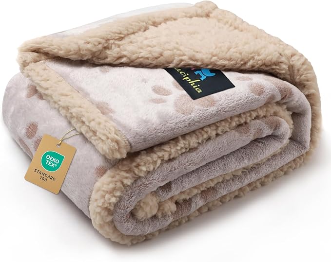 Luciphia Waterproof Pet Blankets Whith Paw Print for Couch Sofa Bed Cover, Liquid Pee Proof Soft Fluffy Dog Blanket Washable, Reversible Furniture Protection Puppy Cat, Khaki, Medium（57" x 40"）