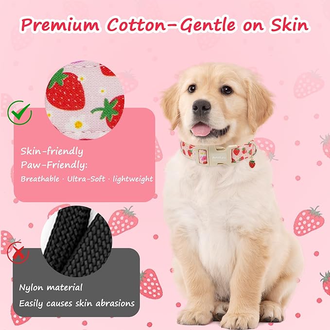 Strawberry Dog Collar, Cute Pink Dog Collars for Extra Small Dogs, Sweet Fresh Style Pet Collar Extra Small Dog Collars, Puppy Collar with Quick Release Buckle for Girl Boy Dog-XS