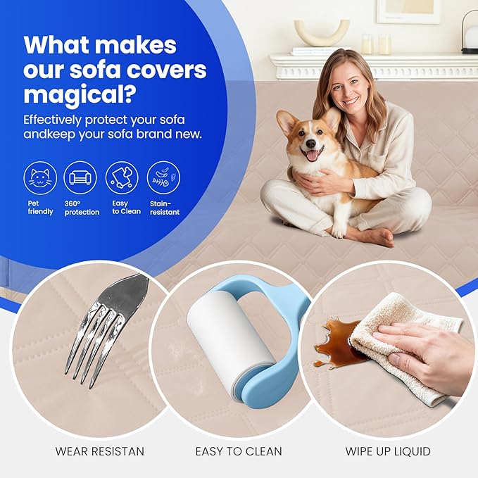 Waterproof Dog Blanket, Non-Slip Soft Pet Bed Cover, Couch Cover for Dogs Washable, Protects Sofa, Furniture, Crate, Car, Tear Resistant Leakproof Pet Blanket (40x50 Inch, Beige)
