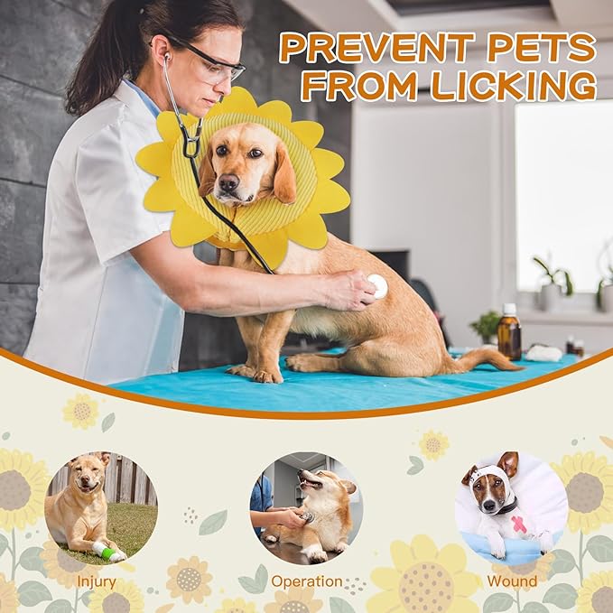 IEUUMLER Inflatable Recovery Dog Collar, Protective Donut Cone, Adjustable Soft Collar for Dog and Cat After Surgery Prevent from Biting & Scratching EU002 - Sunflower XL