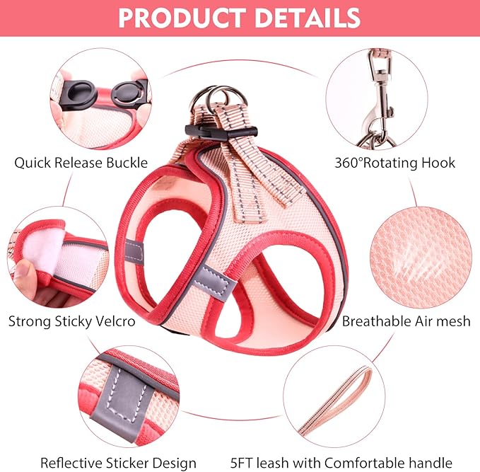 Cat Harness and Leash Set, Soft and Breathable Vest with Reflective Strip, Escape Proof Kitten Harness, Easy to Wear for Cats Walking and Traveling (Blue, S)