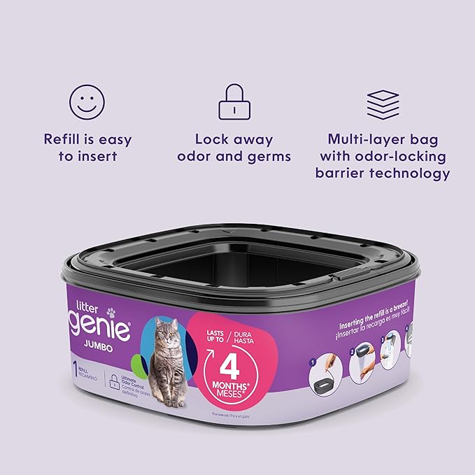 Litter Genie Refill Bags | Jumbo 1-Pack, 28 total ft | Up to 4 Months of Supply in 1 Cartridge | Ultimate Odor Control Cat Litter Bags