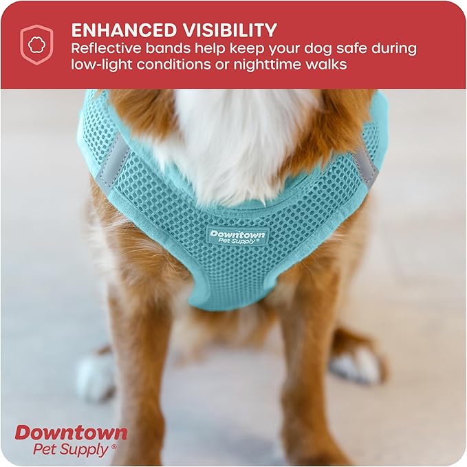 Downtown Pet Supply Step in Dog Harness No Pull, X-Large, Light Blue - Adjustable Harness with Padded Mesh Fabric and Reflective Trim - Buckle Strap Harness for Dogs