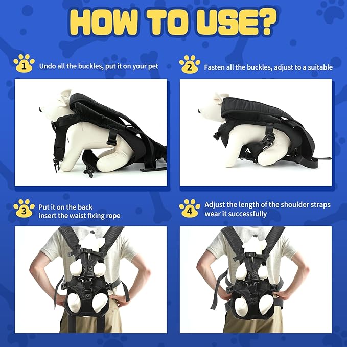 Dog Backpack Carrier, Legs-Out Front Carrier for Small Dogs, Adjustable Breathable Front Carrier for Hiking, Cycling, Travel (Black)