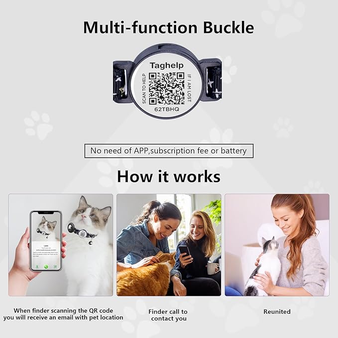 Stars and Moon AirTag Cat Collar with AirTag Holder,Air Tag Cat Collar for Apple. Solid & Safe, Pet Collar, Breakaway Cat Collar, QR Code Cat ID Tags - Pet Online Profile(Blue)