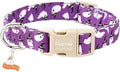 Faygarsle Halloween Dog Collar with Charm, Purple with Ghost Pattern, Adjustable Pet Collar for Small Medium Large Dogs S