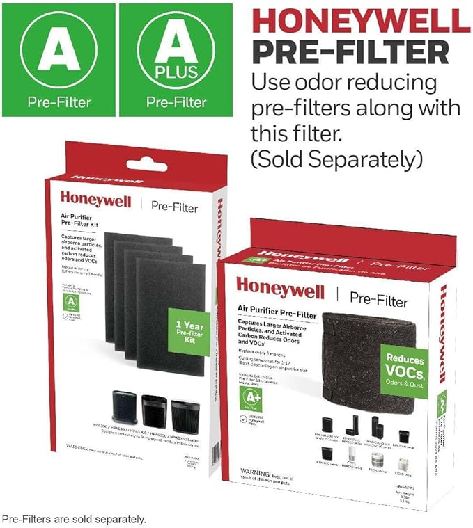 Honeywell HEPA Air Purifier Filter R, 2-Pack for HPA 100/200/300 and 5000 Series - Airborne Allergen Air Filter Targets Wildfire/Smoke, Pollen, Pet Dander, and Dust