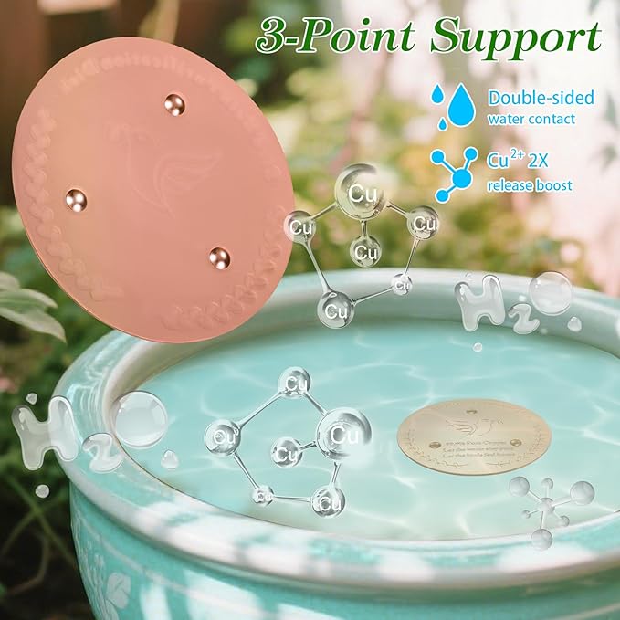 Bird Bath Copper Disk, Sturdy 1mm 99.9% Pure Copper Disk, Triple-Point Support Ensures Clean Water Year-Round, Fits Most Outdoor Birdbath Bowls (1)