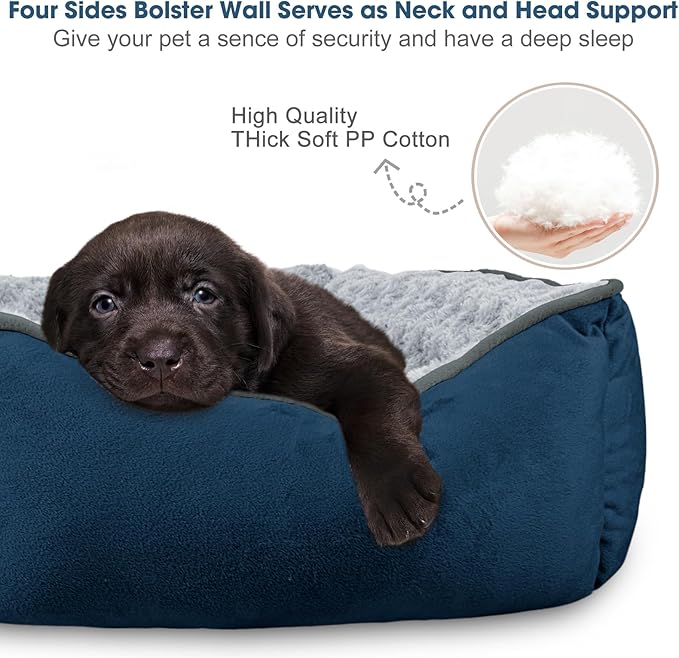 JOEJOY Rectangle Dog Bed for Large Medium Small Dogs - Washable Orthopedic Sofa Bed, Soft Breathable Puppy & Pet Cuddler, Durable Calming Dog Bed with Anti-Slip Bottom, Multiple Sizes, Navy Blue