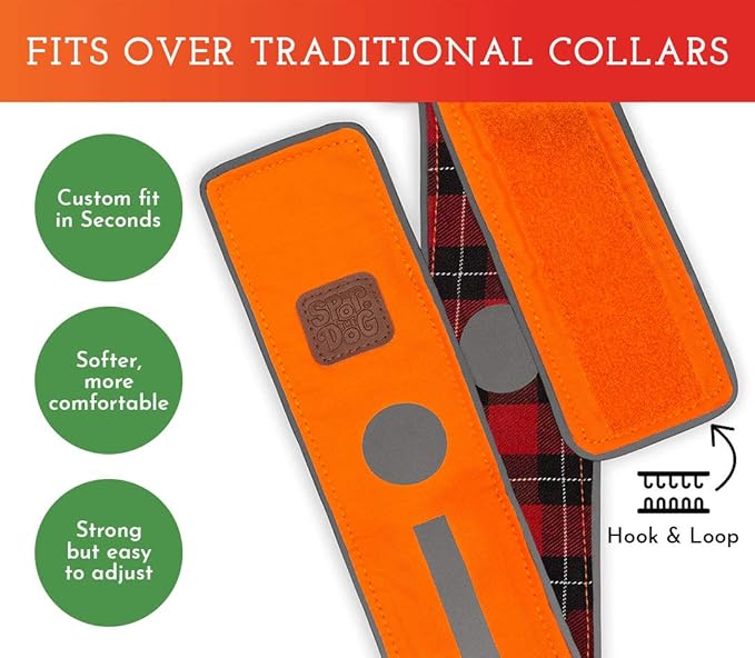 SPOT THE DOG! Reflective Dog Collar - Adjustable Pet Collars, Safe, Durable, Comfortable Dog Walking Accessories for Medium Dog, Hunting Dog, Puppy, Boy, Girl Dog Collars (Blaze Orange, Red Plaid, M)