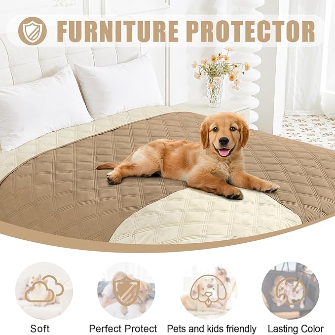 Smiry Waterproof Dog Bed Cover Blanket 68x82, Soft Reversible Pet Blanket, Washable Leakproof Cats Dogs Couch Cover for Sofa, Couch, Furniture, Camel/Beige